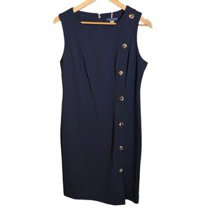 Tommy Hilfiger Women's Dress Midi Knee Length Sleeveless Zip-up Navy Blue 10